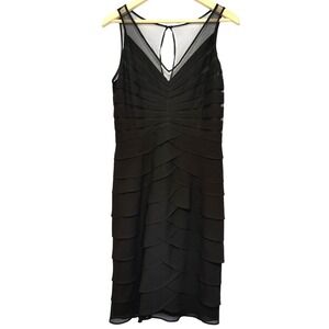 Dress Barn Collection Petal Tiered‎ Dress Womens 12 Black Mesh Neck Evening